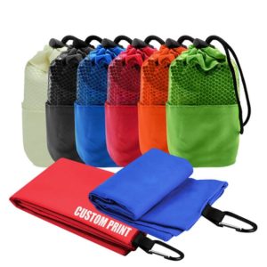 ATTW011 Microfiber Suede Sports Towel with carabiner hook and pouch