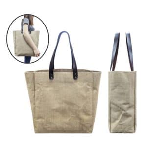 BGTS082 Jute Tote Bag with PU Leather handles Big 1