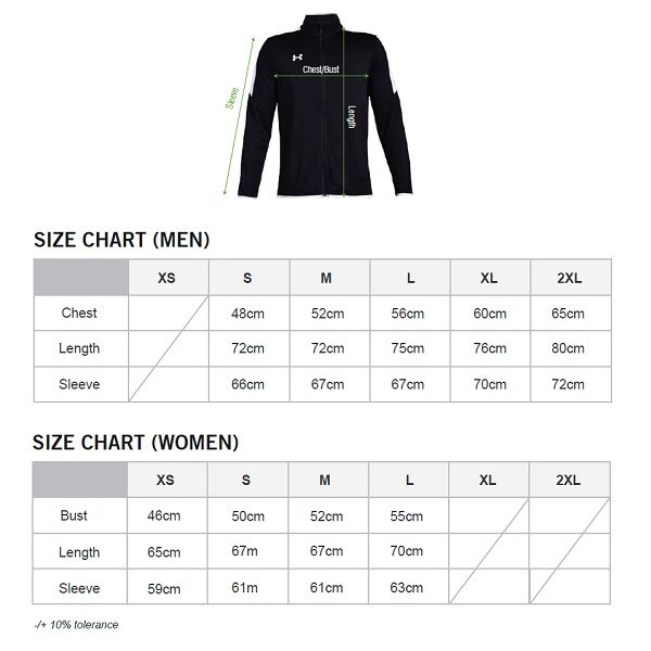 Under armour shop jacket size chart