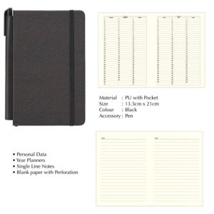 STNB092   Moto Notebook Slim A5 Textured PU Cover with Pen