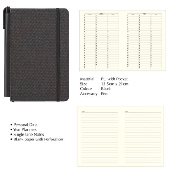 STNB092   Moto Notebook Slim A5 Textured PU Cover with Pen