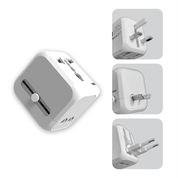 LFTA047 – Travel Adapter with 2 USB PORT (QC3.0) + 1 TYPE-C PORT (PD20W) QUICK CHARGE
